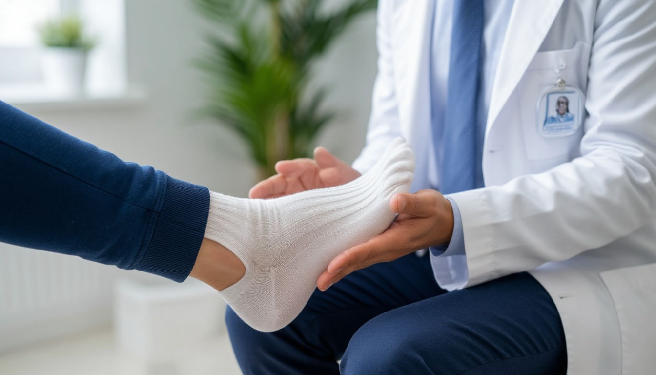 Визуальный осмотр стопы ортопедом